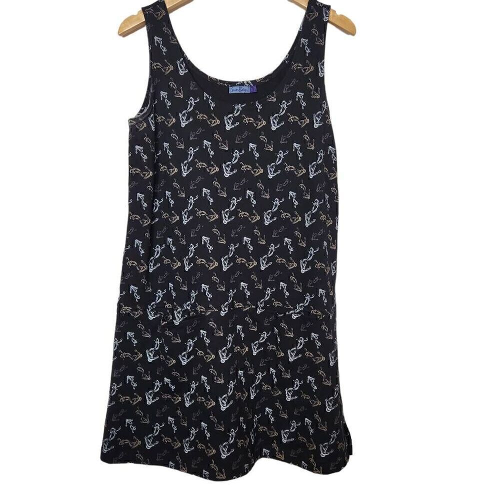 Sun Bay anchor‎ print black dress with pockets Size small